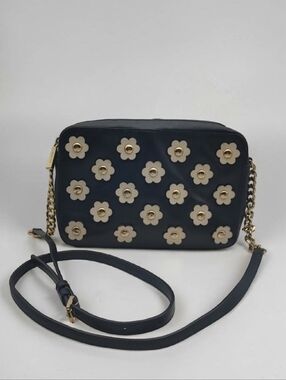 Michael Kors Jet Set Floral Appliqué Leather Crossbody Bag In Navy/Cream Combo
